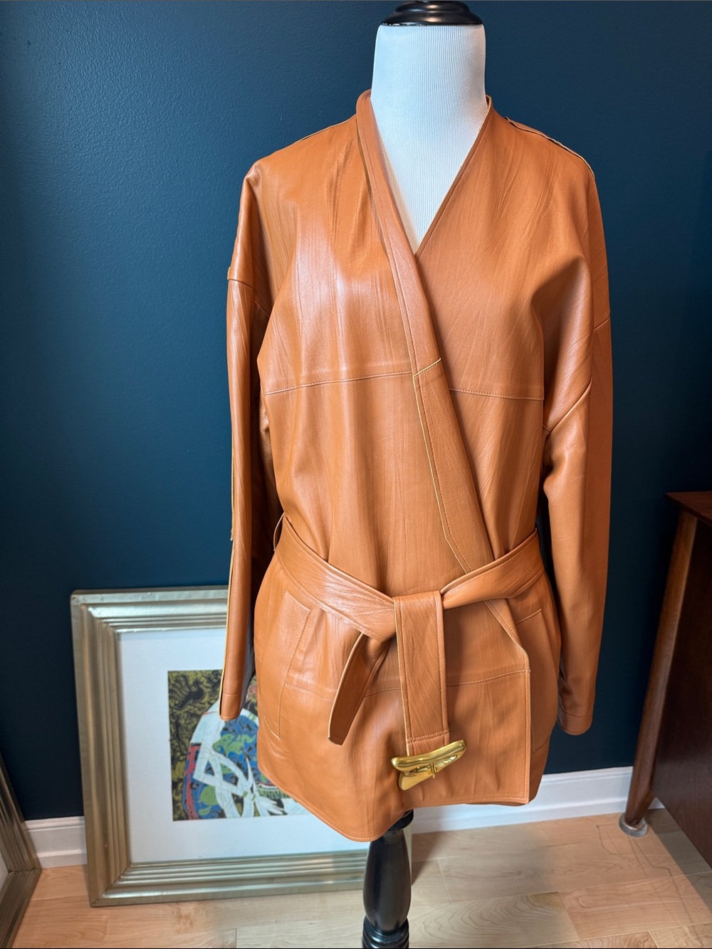 Aeron Relaxed Fit Tan Leather Wrap Jacket with Belt